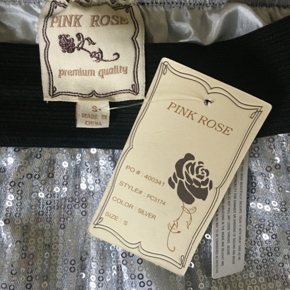 NWT✨ Pink Rose Silver Sequin With Black Waist Mini Skirt Size S - Picture 4 of 5